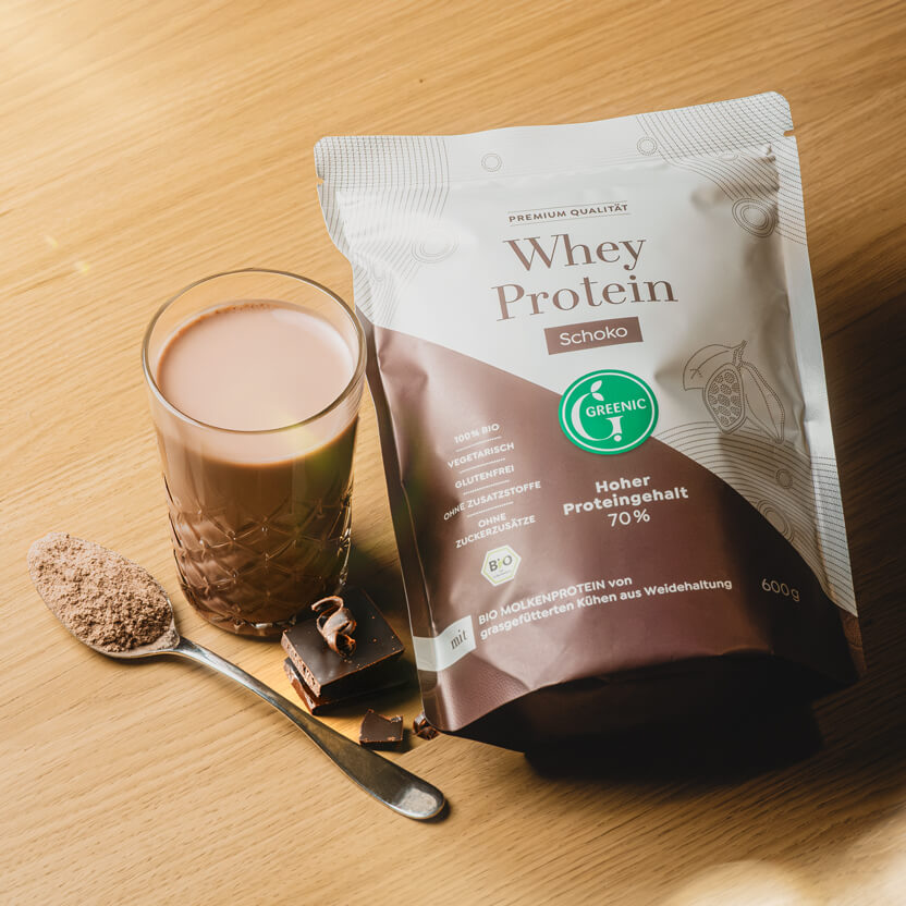 Bio Whey Protein Schoko 600g aus Weidehaltung, 70% Eiweiß – Greenic GmbH