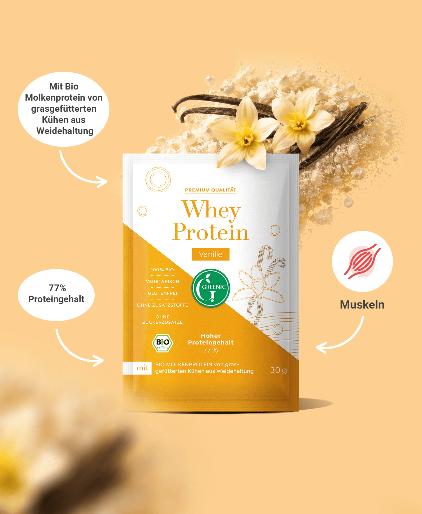 Whey Protein Vanille Pulver, Proteinmischung, 30g