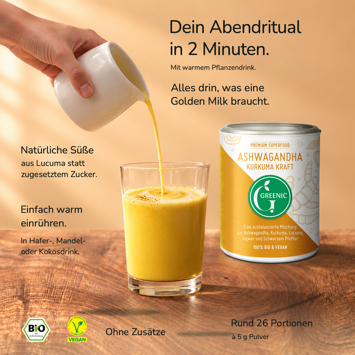 Bio Ashwagandha Kurkuma, Golden Milk Pulver 130g